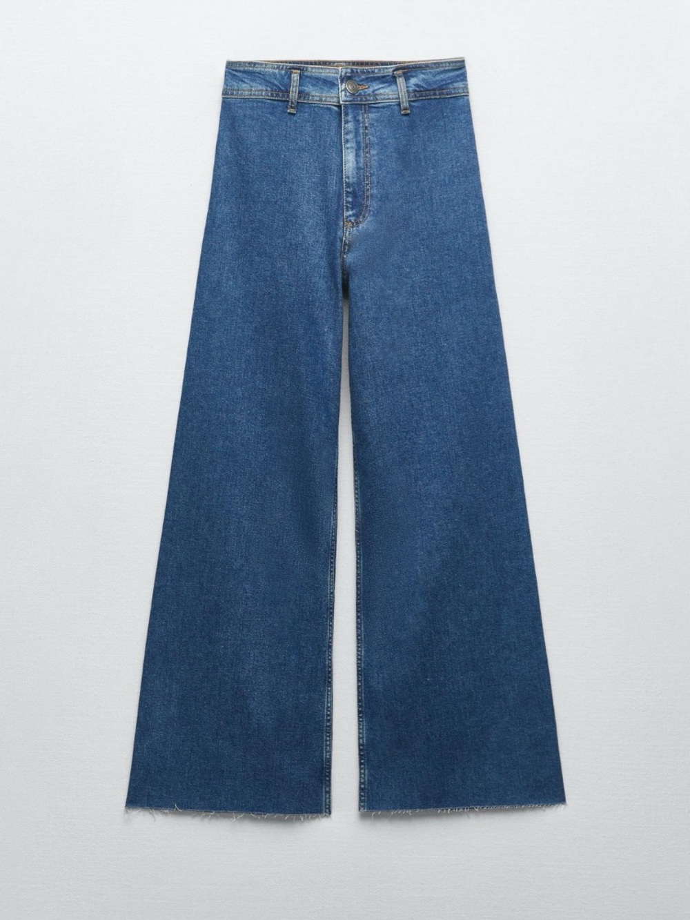 NWT Zara Wide Leg Flared Jeans in Medium Blue Denim